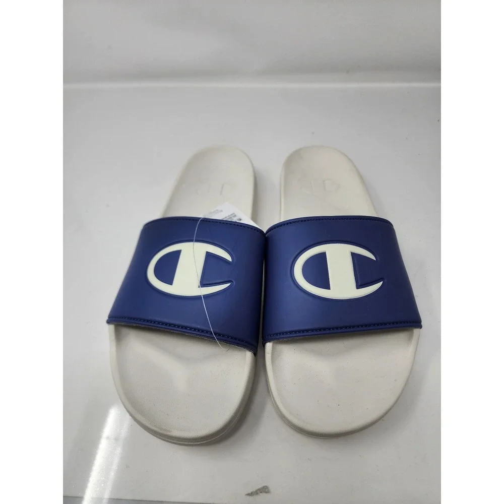 Champion Mens Slide Sandals Blue Faux Leather Athletic Size 10